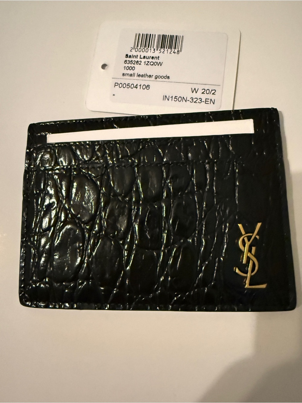Saint Laurent YSL Croc Embossed Card Holder NWT Black